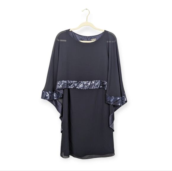 Vince Camuto Dresses & Skirts - Vince Camuto Cape Sheath Dress 8 Navy Sequin Trim Cocktail NWT